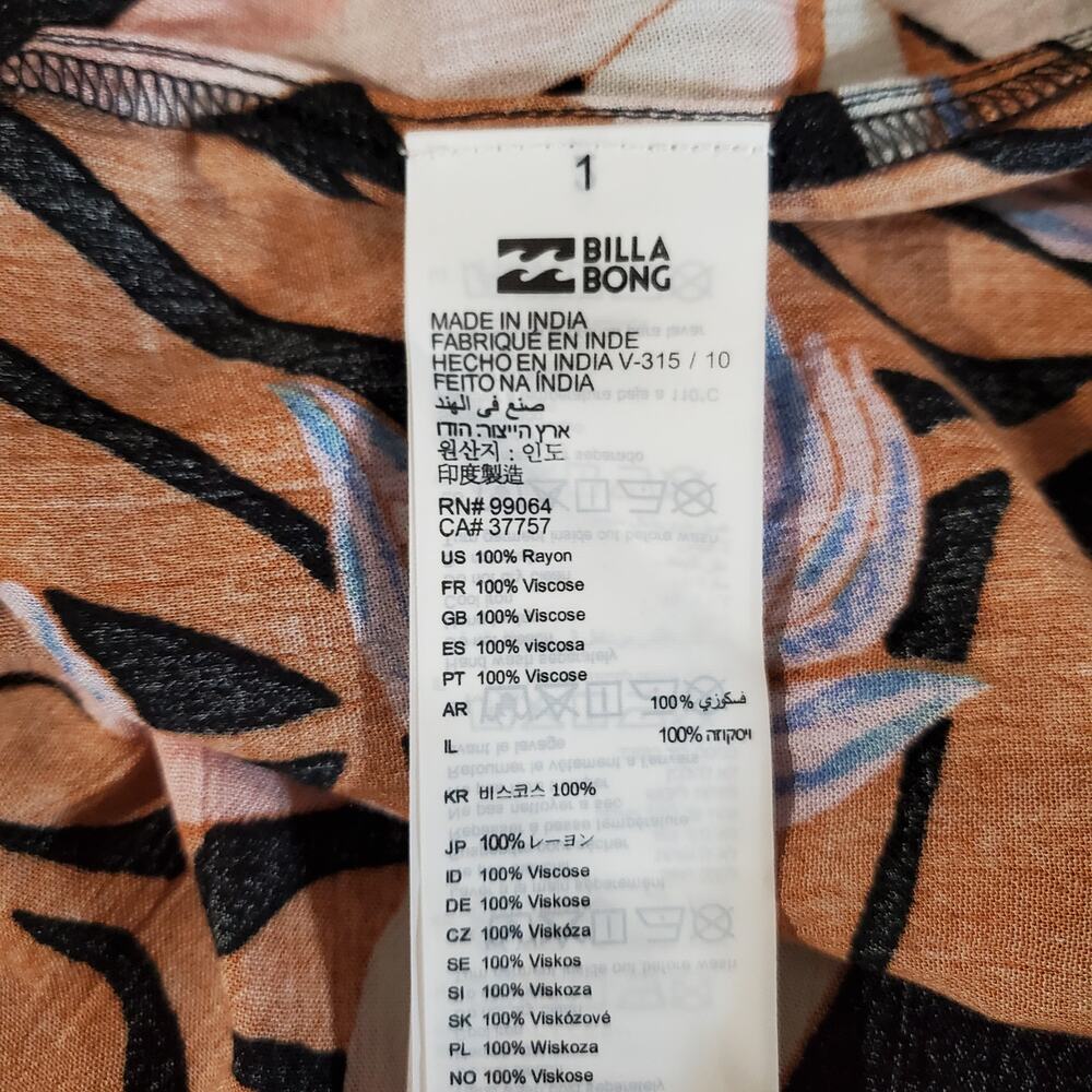 Billabong Twist It Midi Slip Dress Size S Tropical Smocked Babydoll Empire Waist - Picture 9 of 14